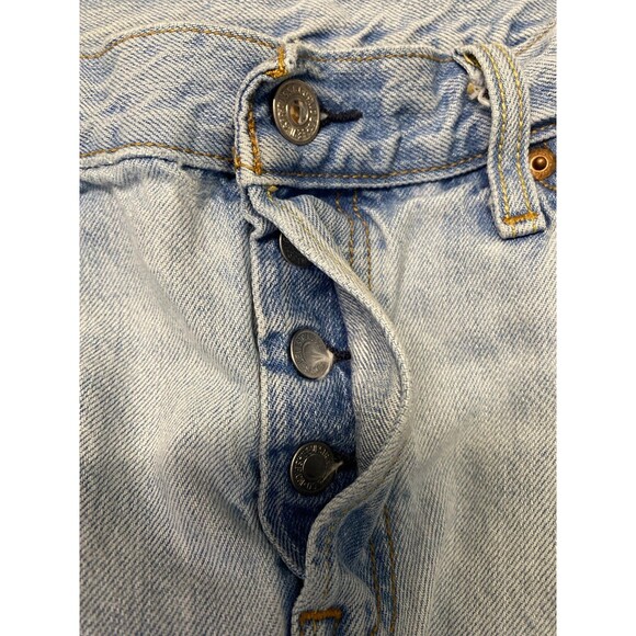 Levi's 501 Mid Rise Button Fly Distressed Slim Straight Ankle Light Wash 30 - Picture 6 of 7